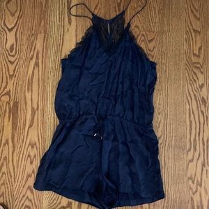 BLANK NYC Suede Texture Navy and Lace Romper